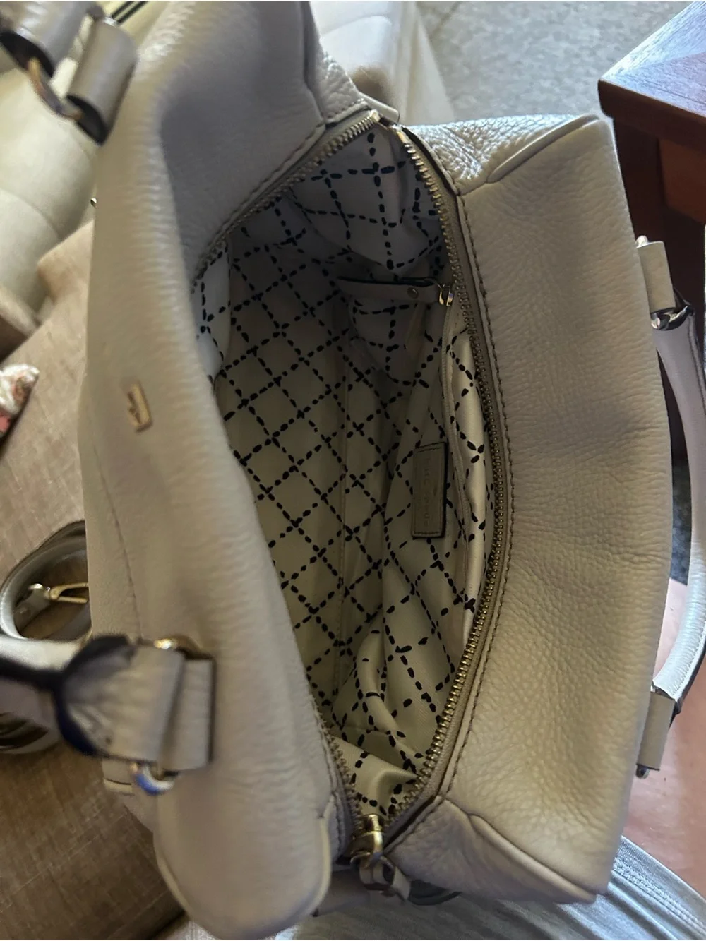 kate spade New York Taupe Leather Satchel with Detachable Strap